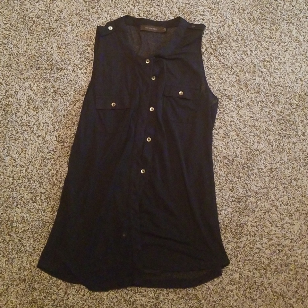 Sheer navy top with gold button detail